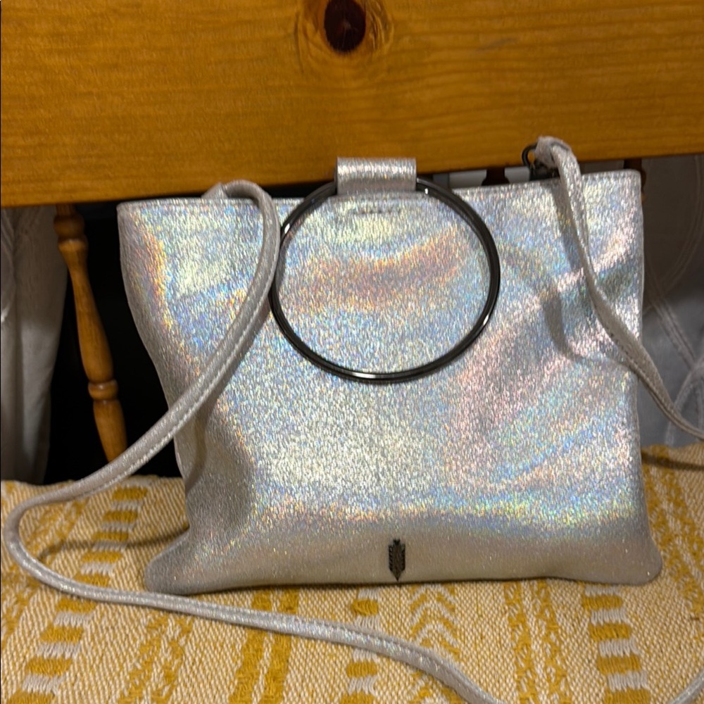 Holographic Silver Crossbody Bag with Structured Design